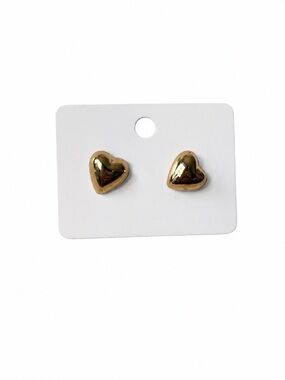 Gold Tone Puffy Heart Stud Earrings Minimalist Love Jewelry